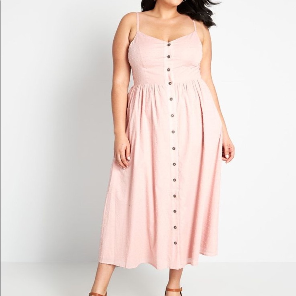 Modcloth Blush Pink Button-Front Midi Dress